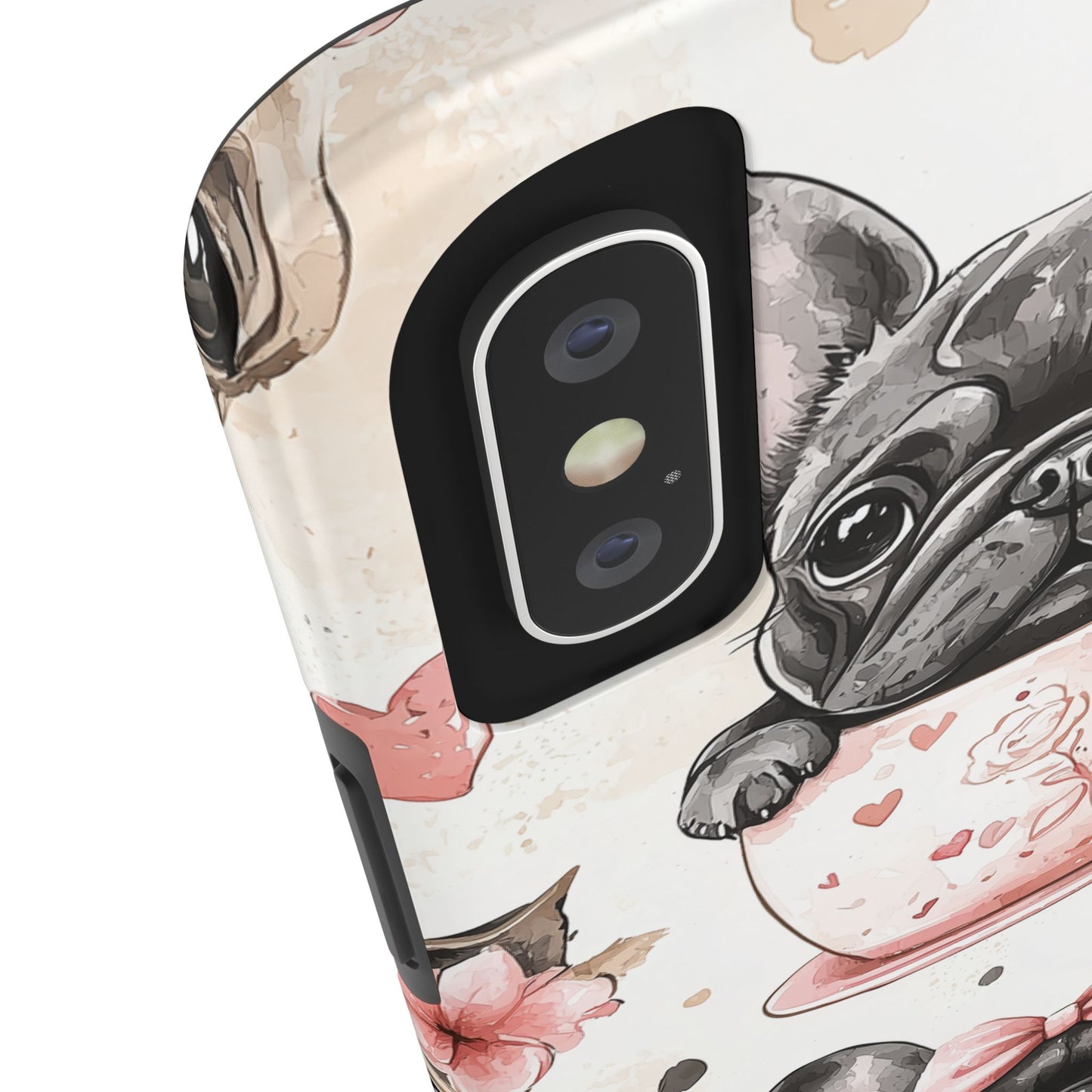 French Bulldogs in Teacups iPhone Case – Cute Dog Design with Hearts & Bows, Shockproof & Slim - BOGO Cases