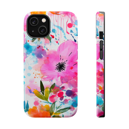 Color Splash Pink & Orange Watercolor Floral - MagSafe iPhone Case