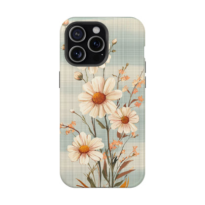 Pastel Green Daisy MagSafe iPhone Case - Floral Plaid Protective Cover