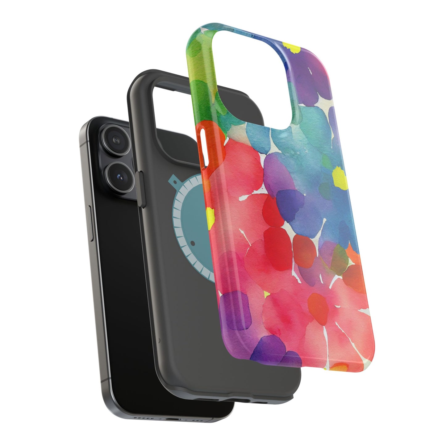 Rainbow Bloom Watercolor MagSafe iPhone Case – Slim Design, Glossy Finish