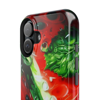 Juicy Watermelon & Mint MasSafe iPhone Case – Tough Dual-Layer, Vibrant Summer Design