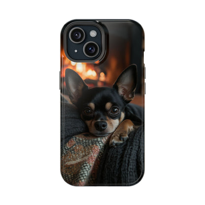 Cozy Chihuahua Fireplace MagSafe iPhone Case – Elegant and Functional Design