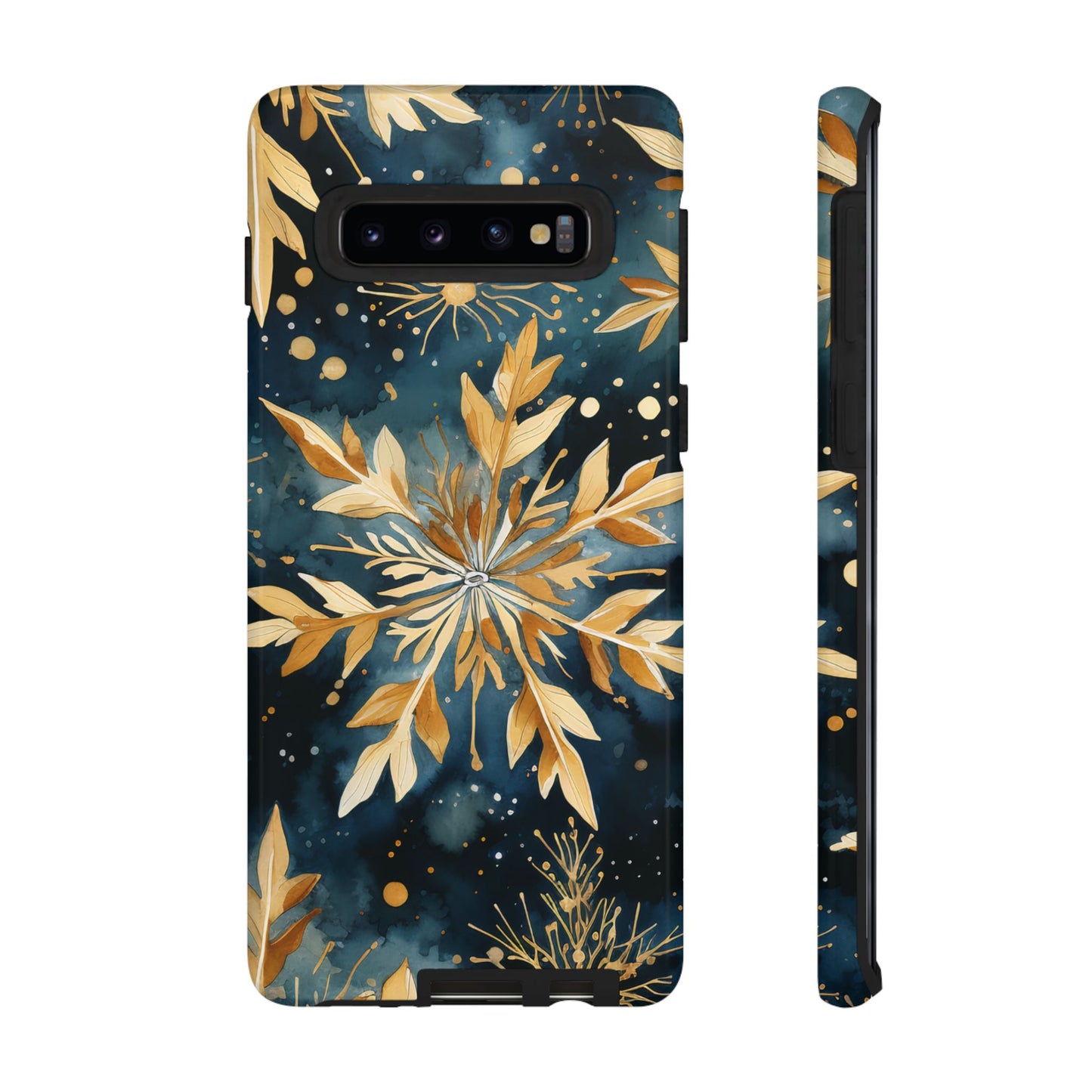 Gold Floral Snowflakes on Midnight Blue - Samsung Galaxy Series Case