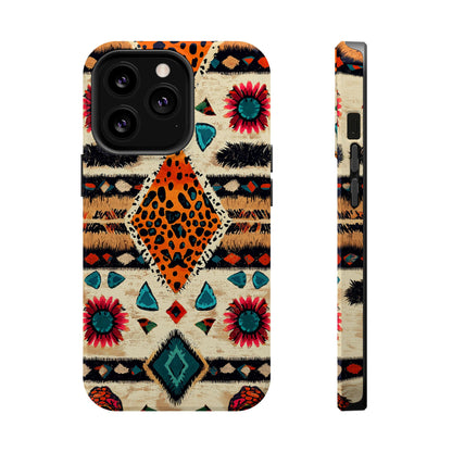 Wild Boho Leopard Print & Floral Tough MagSafe iPhone Case – Eclectic Tribal Design, Dual-Layer Protection