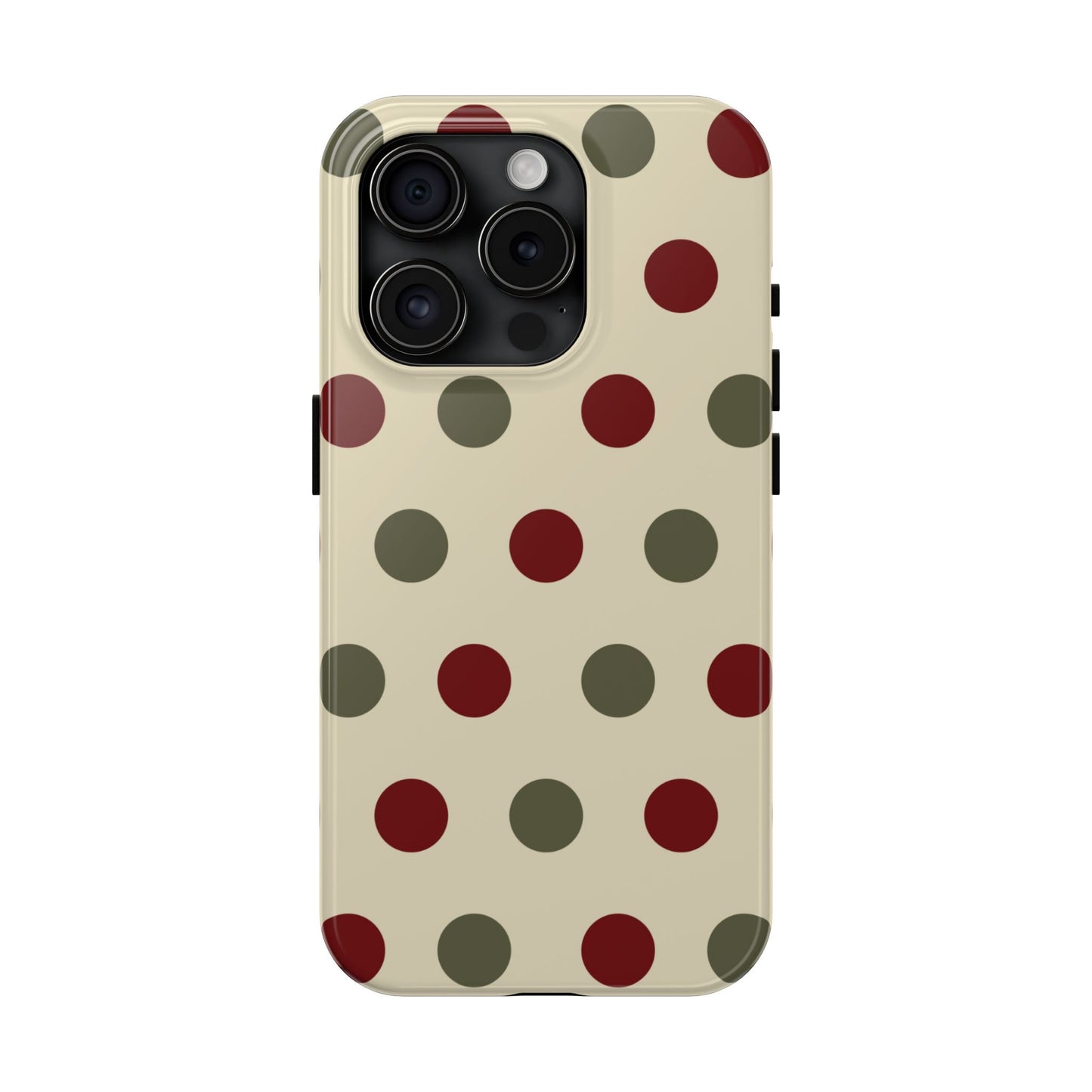 Red & Green Polka Dots on Cream – iPhone Case