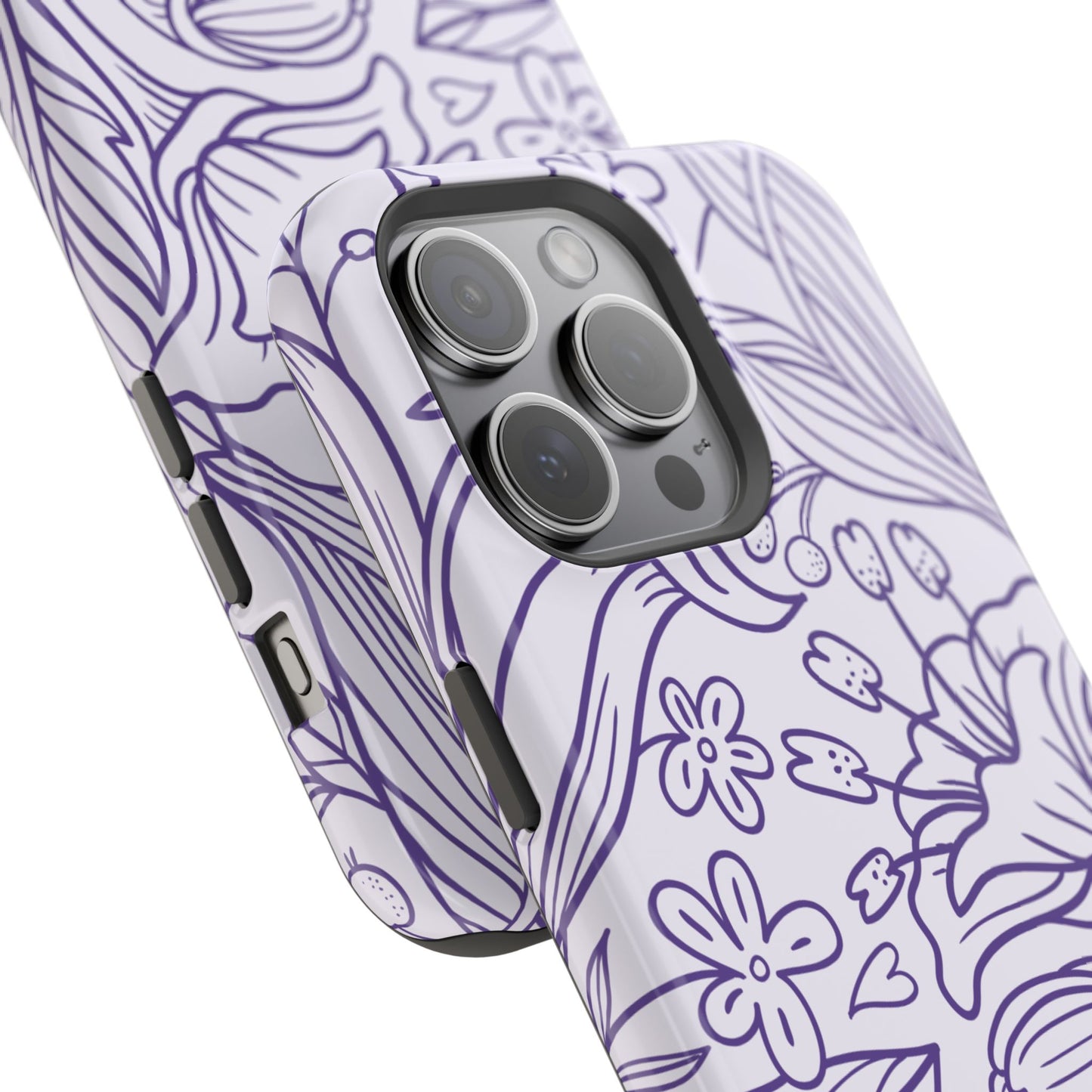 Lavender Floral Line Art Tough MagSafe iPhone Case – Minimalist Botanical Design with Dual-Layer Protection