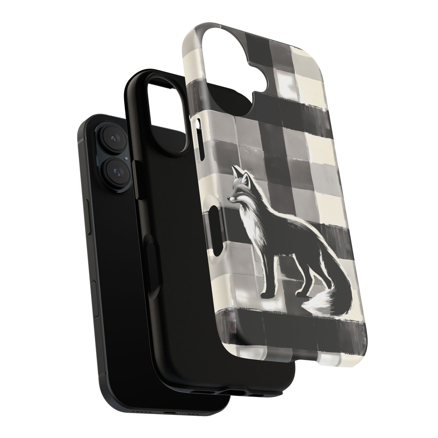 Black White Fox Phone Case - Monochrome Mystique