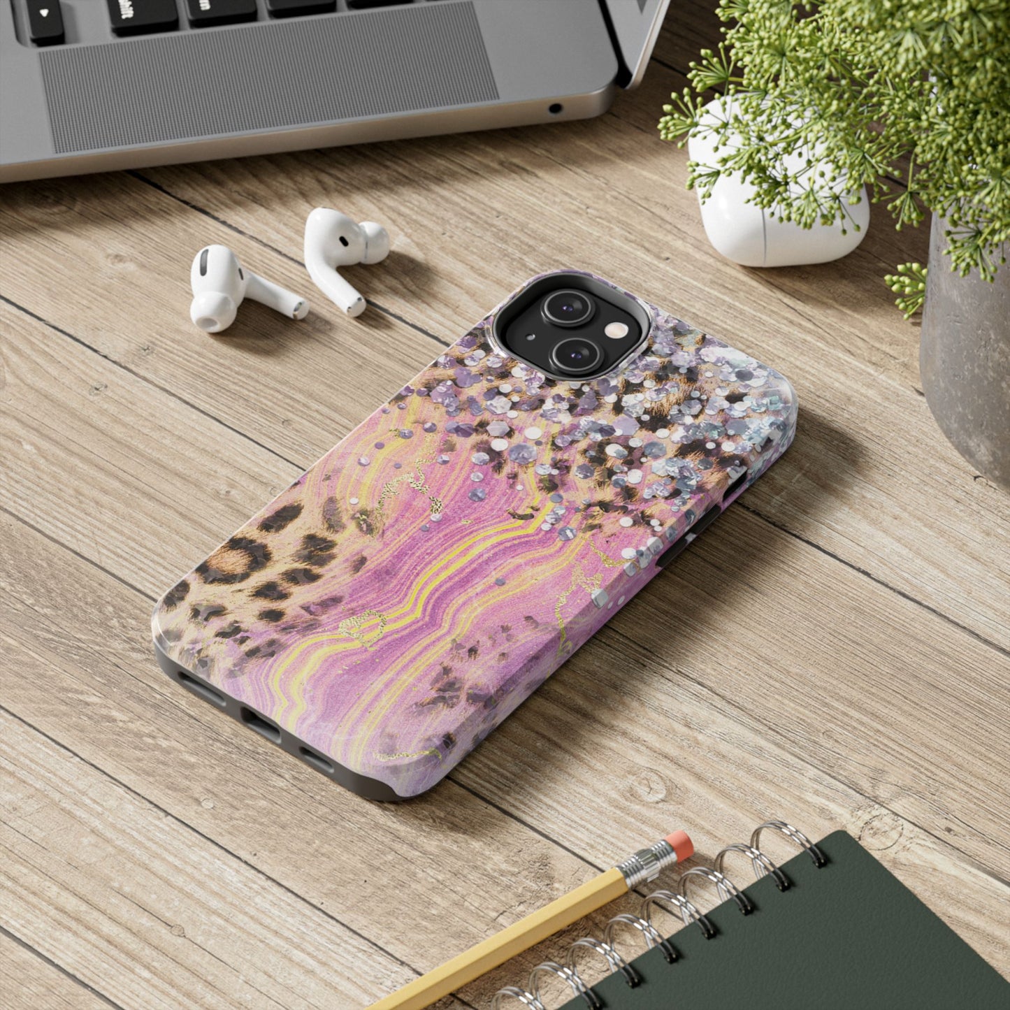 Crystal Glam Leopard - iPhone Series Case with Glitter and Gem Accents