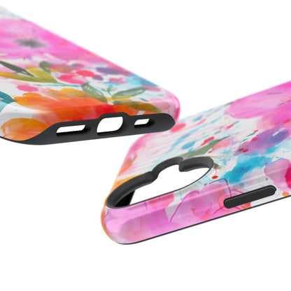 Color Splash Pink & Orange Watercolor Floral - MagSafe iPhone Case