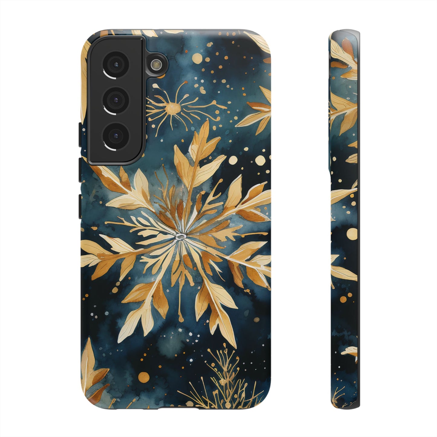 Gold Floral Snowflakes on Midnight Blue - Samsung Galaxy Series Case