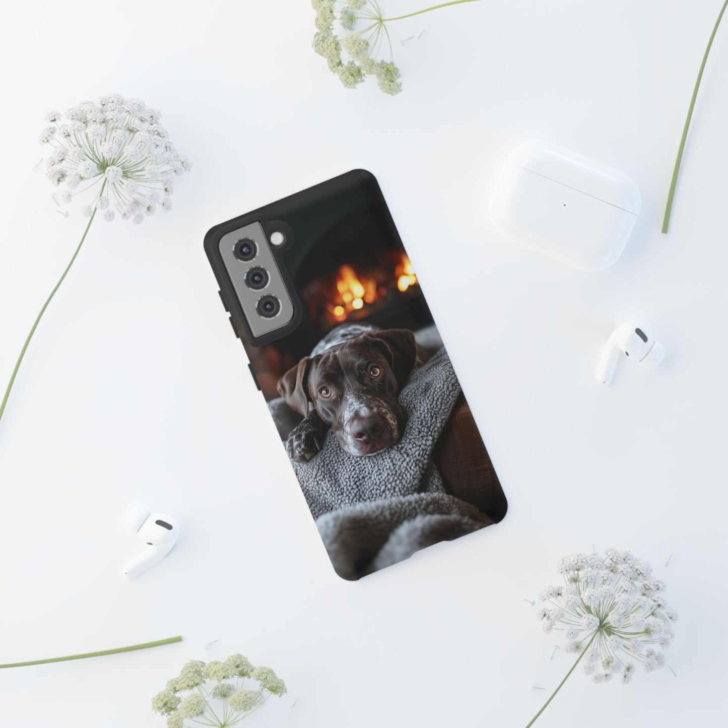 Cozy German Shorthaired Pointer Samsung Galaxy Case – Rustic Fireplace Protective Cover