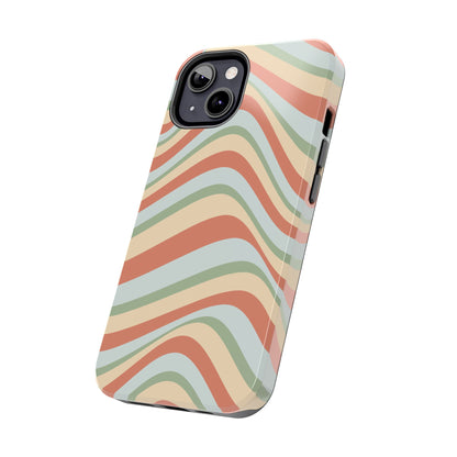 Vintage Earthy Waves iPhone Case – Retro 70s-Inspired in Warm Green, Cream, and Rust