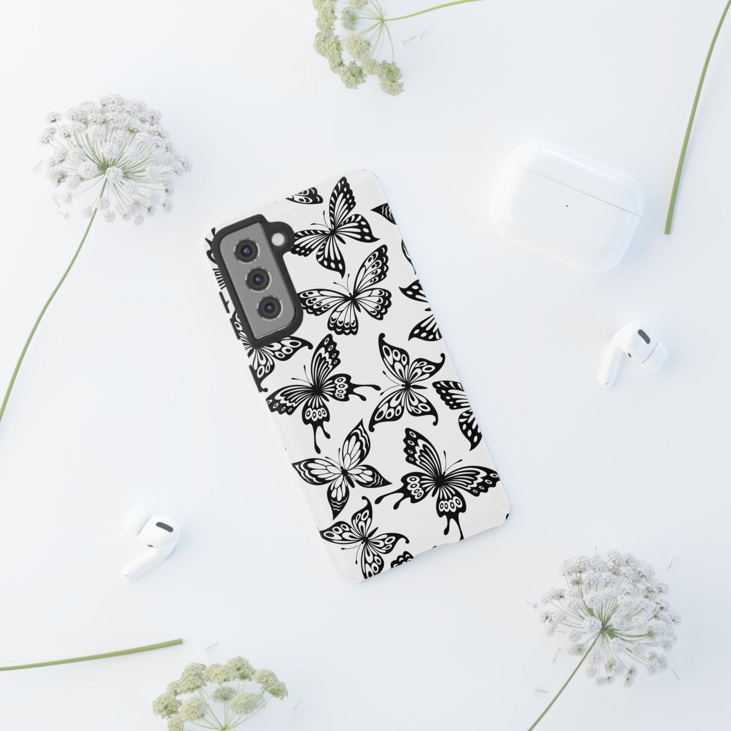 Monochrome Butterfly Pattern Samsung Galaxy  Case – Dual-Layer Protection with Matte Finish