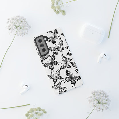 Monochrome Butterfly Pattern Samsung Galaxy  Case – Dual-Layer Protection with Matte Finish