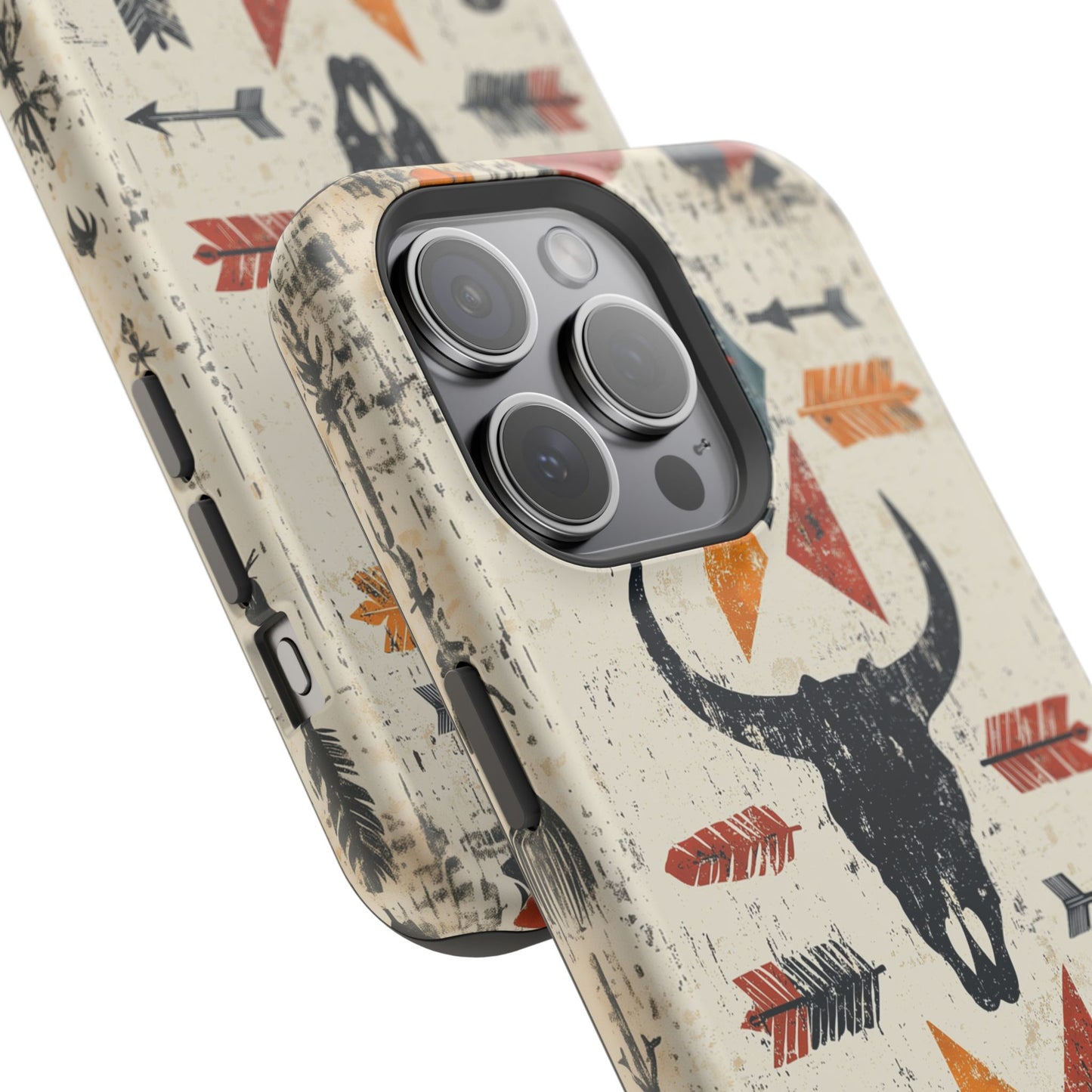 Tribal Bull Skull & Arrows Tough MagSafe iPhone Case – Rustic Western Design, Dual-Layer Protection