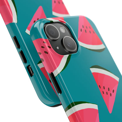 Watermelon Bliss iPhone Case – Vibrant Summer Fruit Design on Teal Background