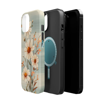 Pastel Green Daisy MagSafe iPhone Case - Floral Plaid Protective Cover