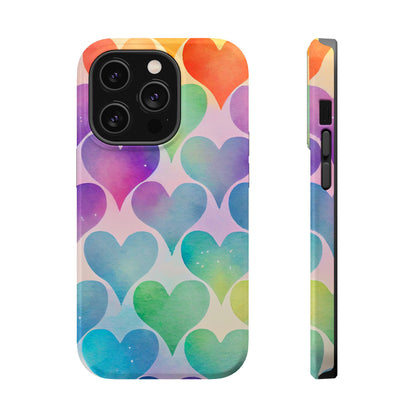 Rainbow Hearts Watercolor iPhone Case – Slim Design, Glossy Finish