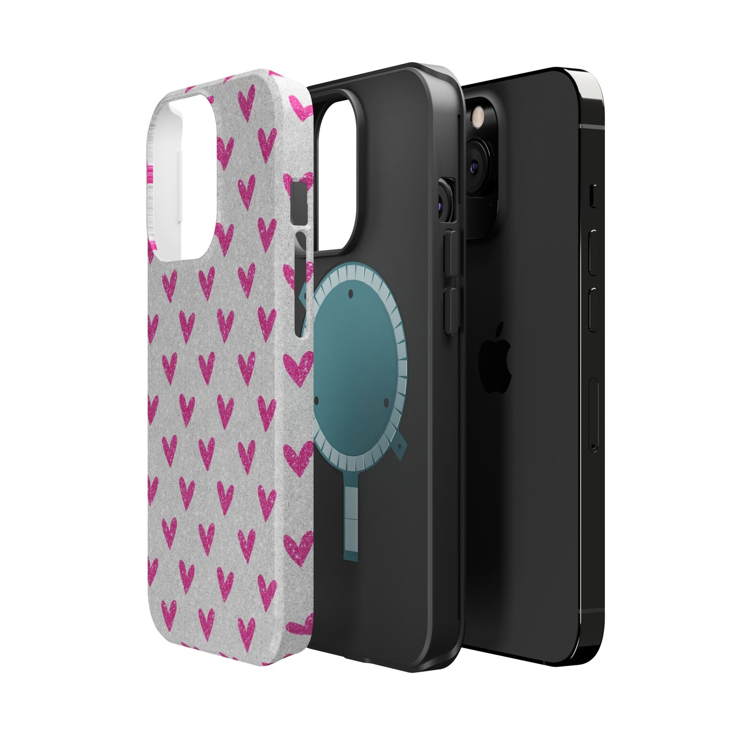 Pink Hearts on Glitter Silver – MagSafe iPhone Case