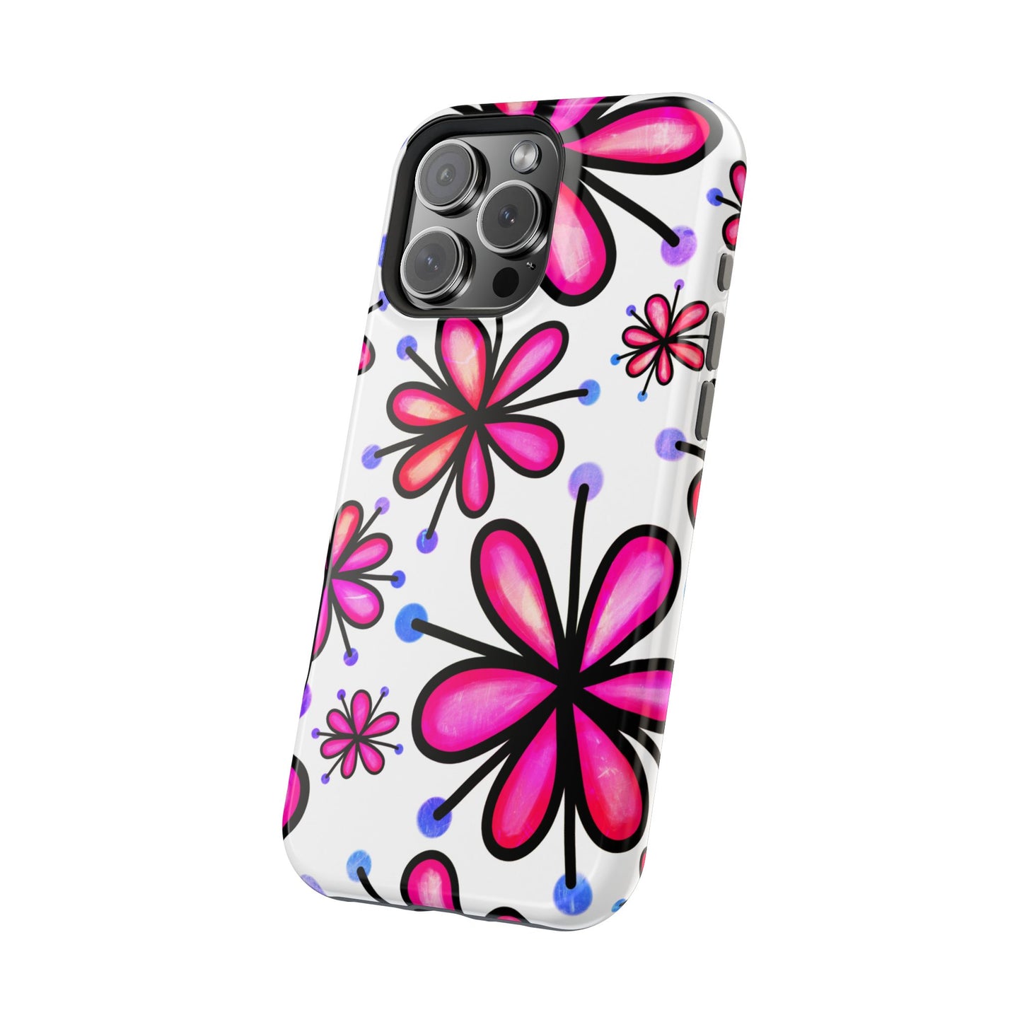 Pink Retro Bloom MagSafe iPhone Case – Ultra-Slim Design, Glossy Finish