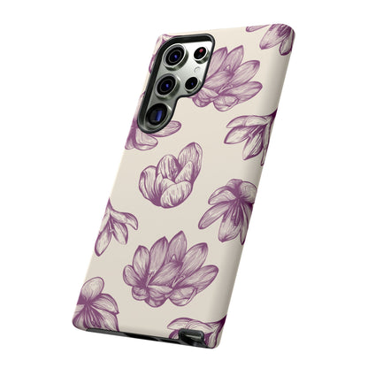 Vintage Botanical Floral Tough Samsung Galaxy Case – Hand - Drawn Purple Flowers, Shockproof Design - BOGO Cases