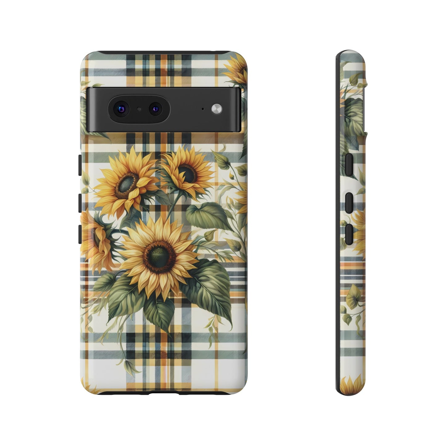 Cute Sunflower Phone Case - Sunny Blossom Plaid - Checkered Sunflowers Phone Case for iPhone & Samsung. Be Happy With These Bright Colors!