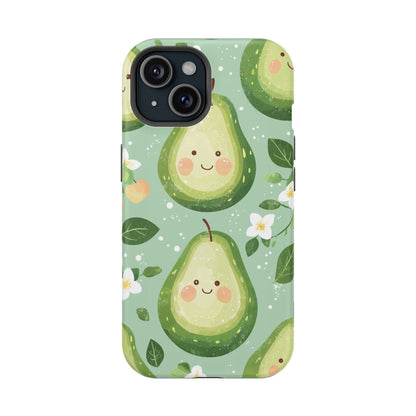 Smiling Avocados Tough MagSafe iPhone Case – Cute Avocado Design, Dual-Layer Protection