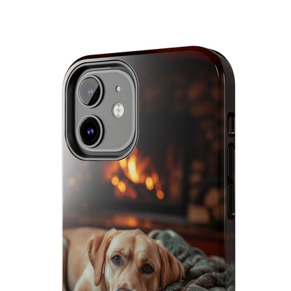 Cozy Labrador by Fireplace iPhone Case – Rustic Cabin Protective Cover