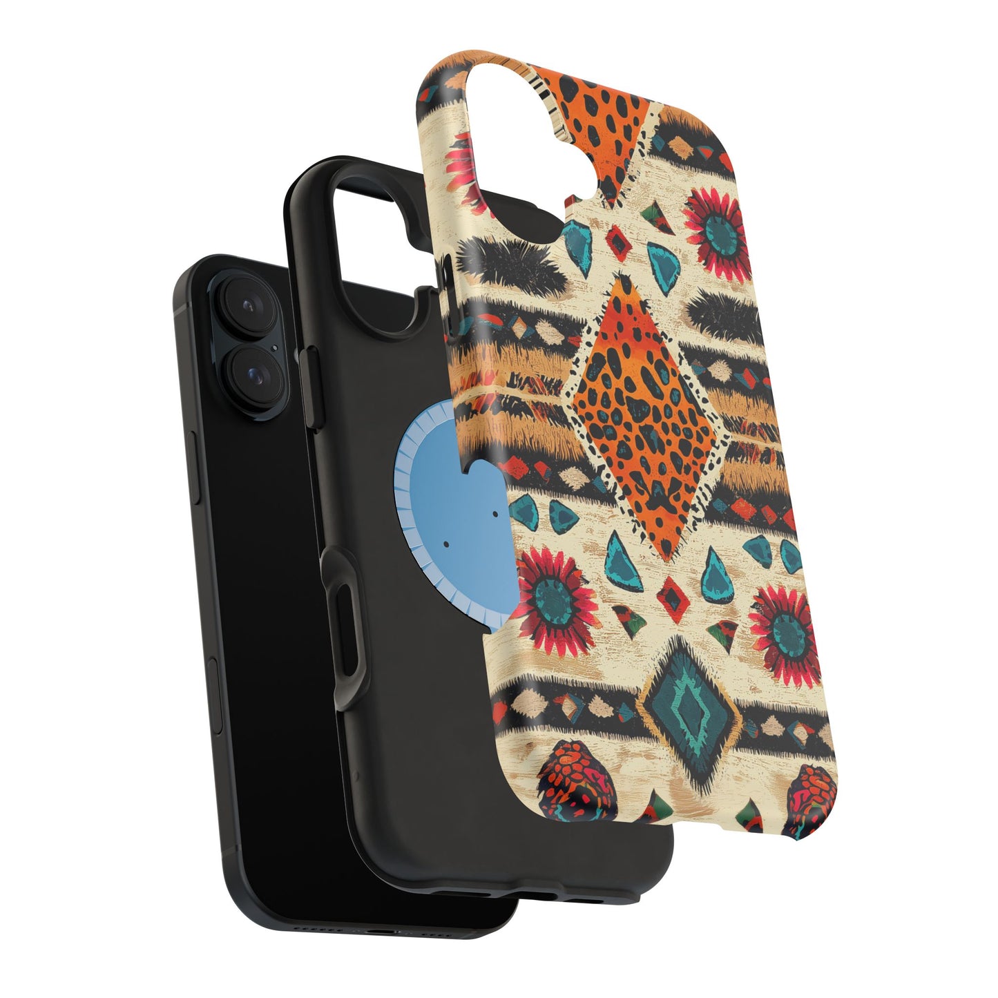 Wild Boho Leopard Print & Floral Tough MagSafe iPhone Case – Eclectic Tribal Design, Dual-Layer Protection