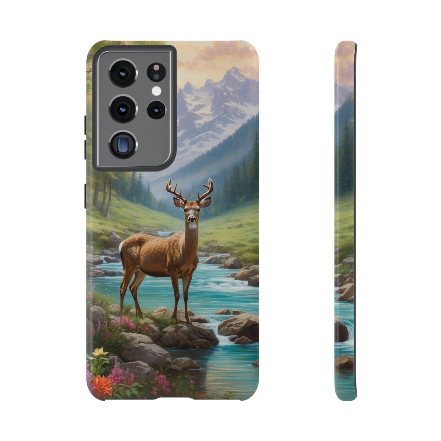 Alpine Serenity – Stag in Mountain Bliss Samsung Galaxy Phone Case