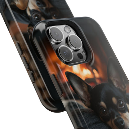 Cozy Chihuahua Fireplace MagSafe iPhone Case – Elegant and Functional Design