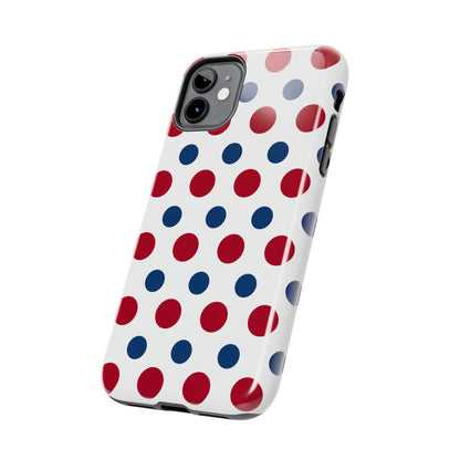 Patriotic Navy, White, and Red Polka Dot iPhone Case