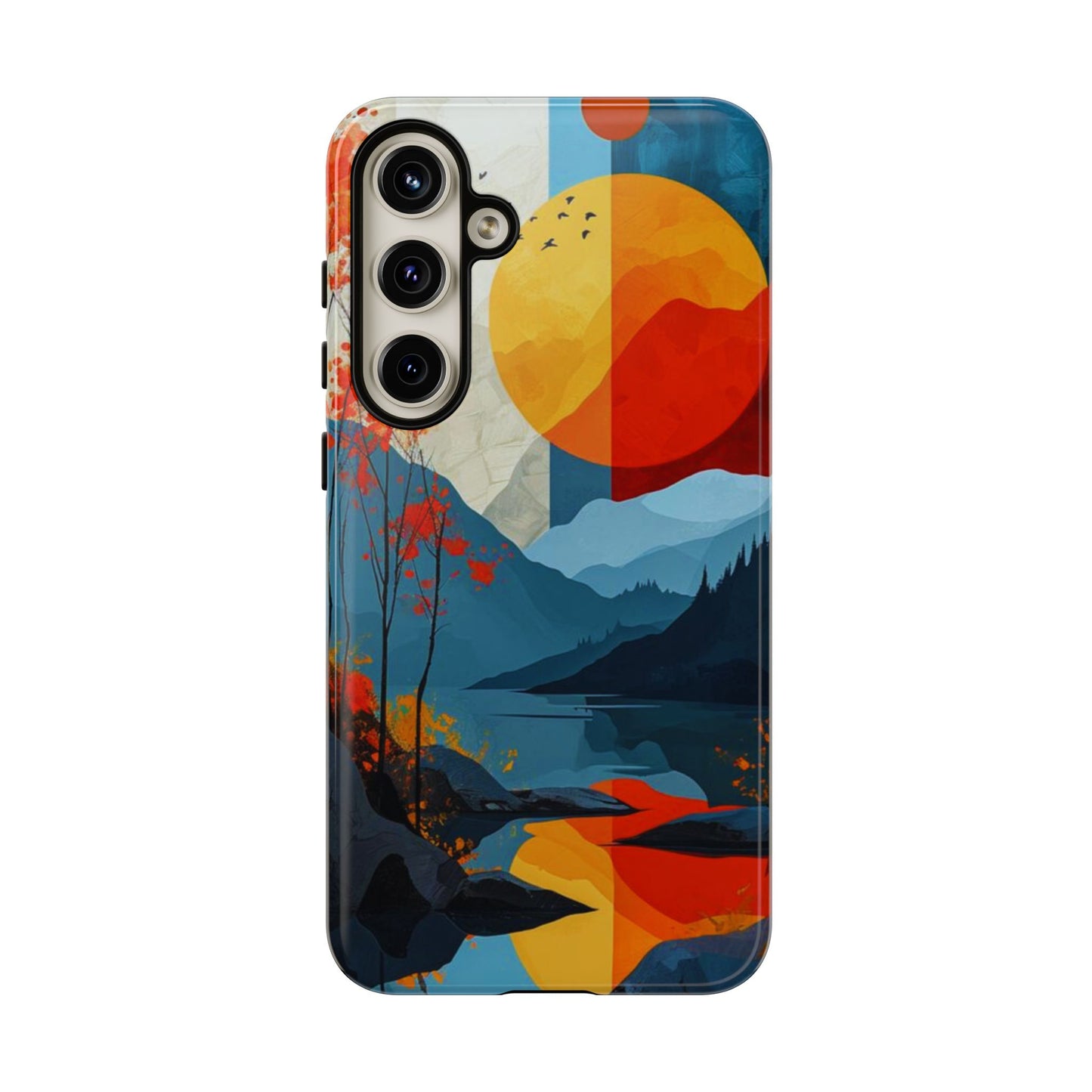 Abstract Autumn Landscape Samsung Galaxy Case – Bold Colorful Sunset Design, Dual-Layer Protection