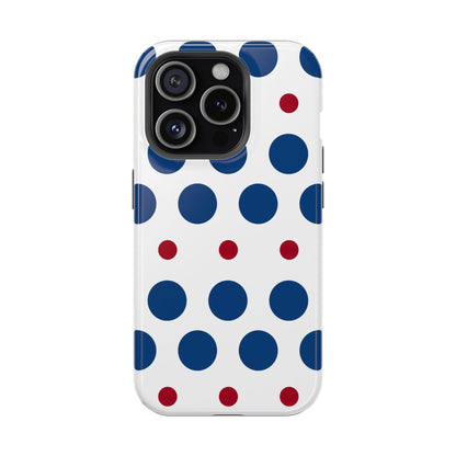 Bold Navy & Red Polka Dot Pattern – MagSafe iPhone Case