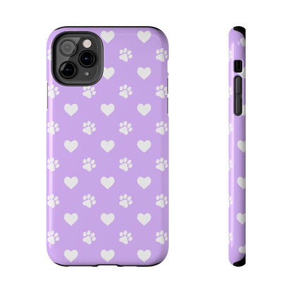 Lilac Paw Prints & Hearts – iPhone Case