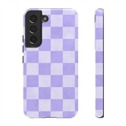 Lavender Checkerboard Samsung Galaxy Case – Shockproof, Smooth Matte Finish, Dual-Layer Design