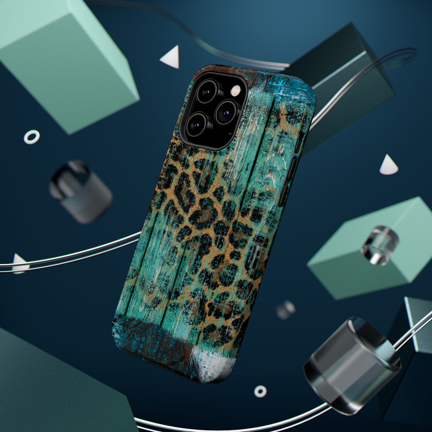 Turquoise Rustic Leopard Wood - MagSafe  iPhone Series Case