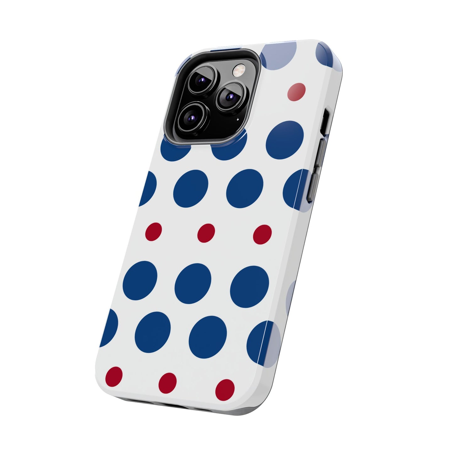 Bold Navy & Red Polka Dot Pattern – iPhone Case