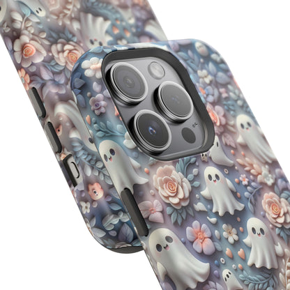 Cute MagSafe Ghosts Flowers Phone Case | Ethereal Clay Style | Autumn and Halloween Aesthetic | Tough Dual Layer Protection