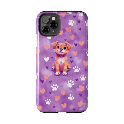 Cute Puppy iPhone Case - Adorable Pet Design with Hearts & Paw Prints, Protective Cover