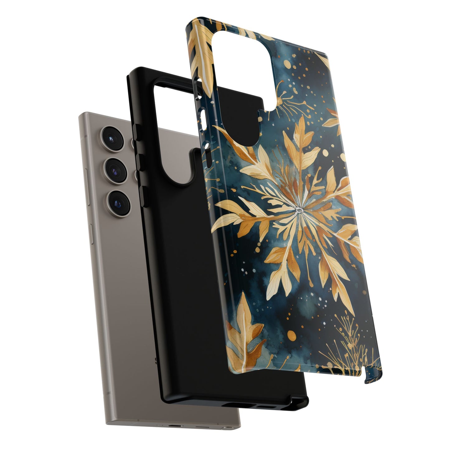 Gold Floral Snowflakes on Midnight Blue - Samsung Galaxy Series Case