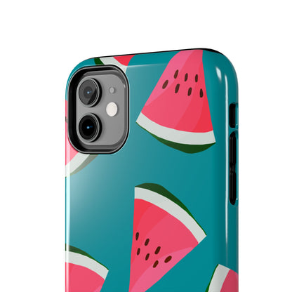 Watermelon Bliss iPhone Case – Vibrant Summer Fruit Design on Teal Background