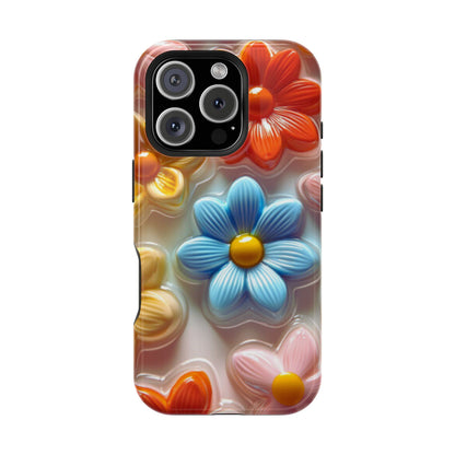 Glossy Retro Flower MagSafe iPhone Case – Colorful 3D Floral Design, Durable Protection