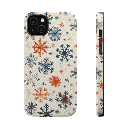 Rustic Orange and Blue Snowflake Pattern – MagSafe iPhone Series Case