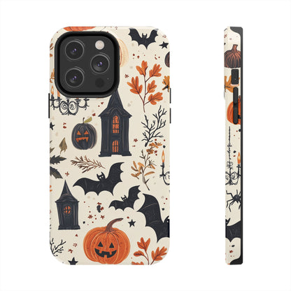 Haunted Halloween iPhone Case – Haunted House, Bats, and Pumpkins Design