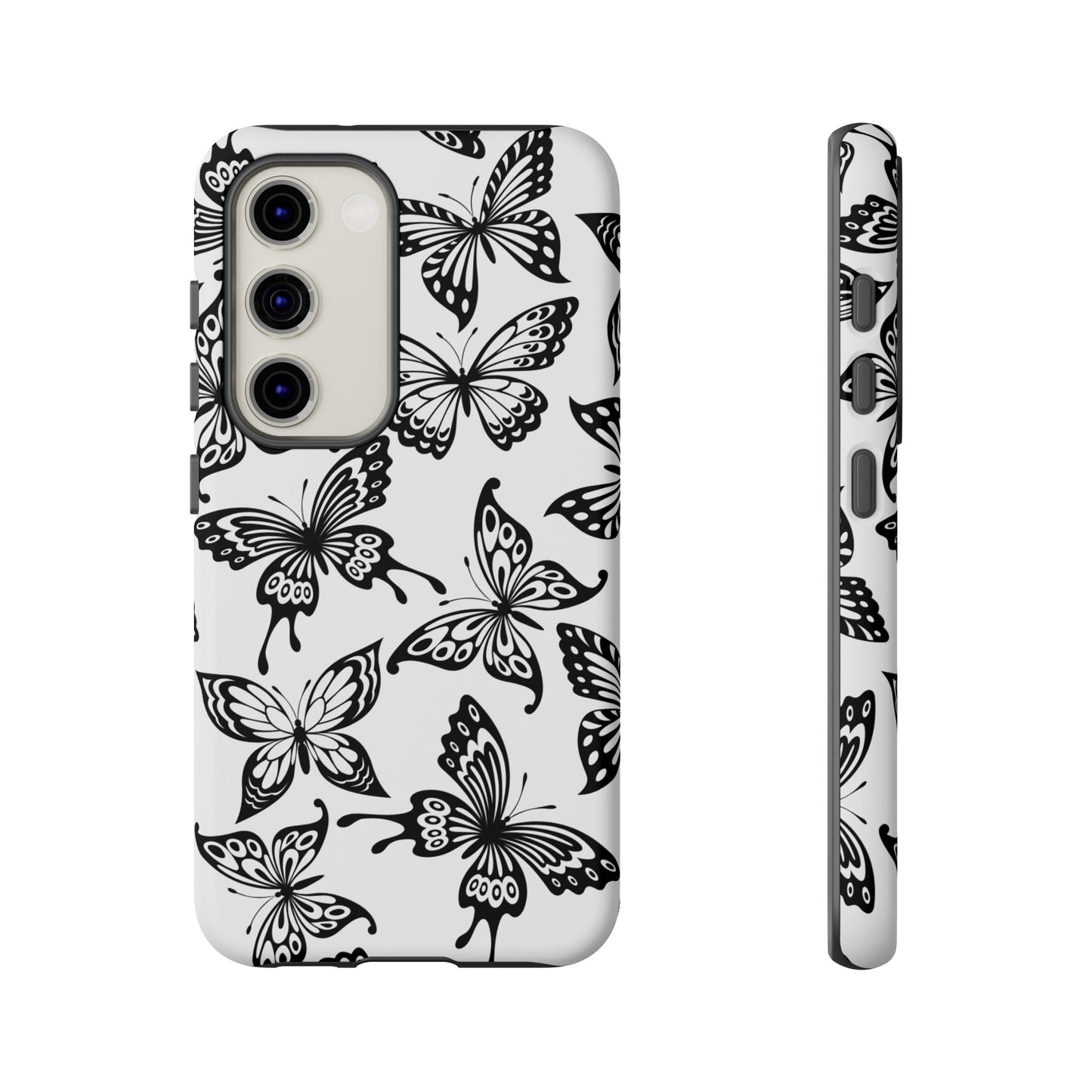 Monochrome Butterfly Pattern Samsung Galaxy  Case – Dual-Layer Protection with Matte Finish