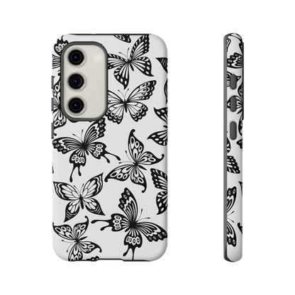 Monochrome Butterfly Pattern Samsung Galaxy  Case – Dual-Layer Protection with Matte Finish