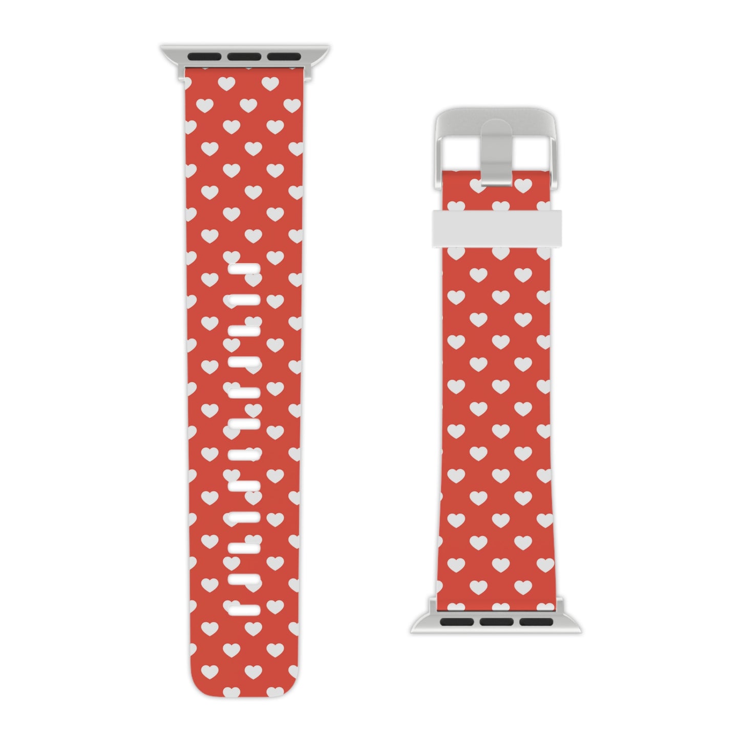 White Hearts on Red Apple Watch Band