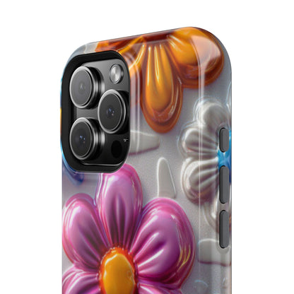 Glossy 3D Floral MagSafe iPhone Case – Colorful Flower Pattern, Durable Protection