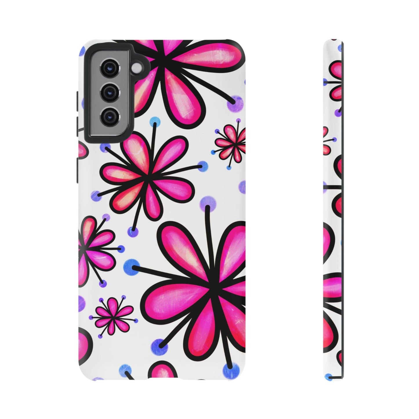 Pink Retro Bloom Samsung Galaxy Case – Ultra-Slim Design, Glossy Finish